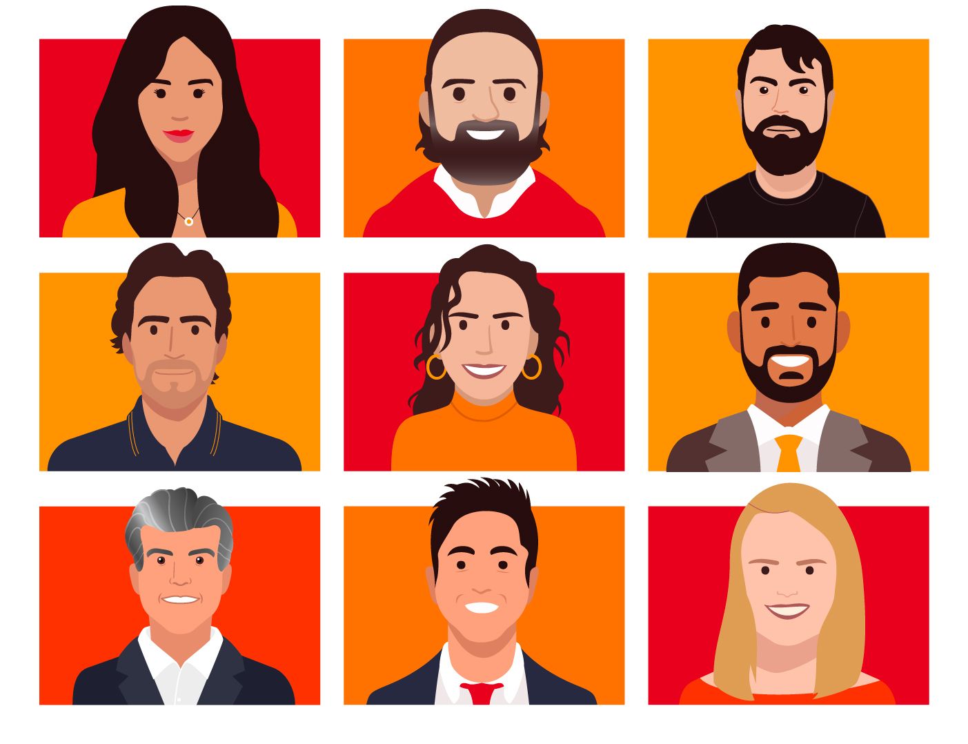 a grid of colorfully illustrated HDMZer headshots