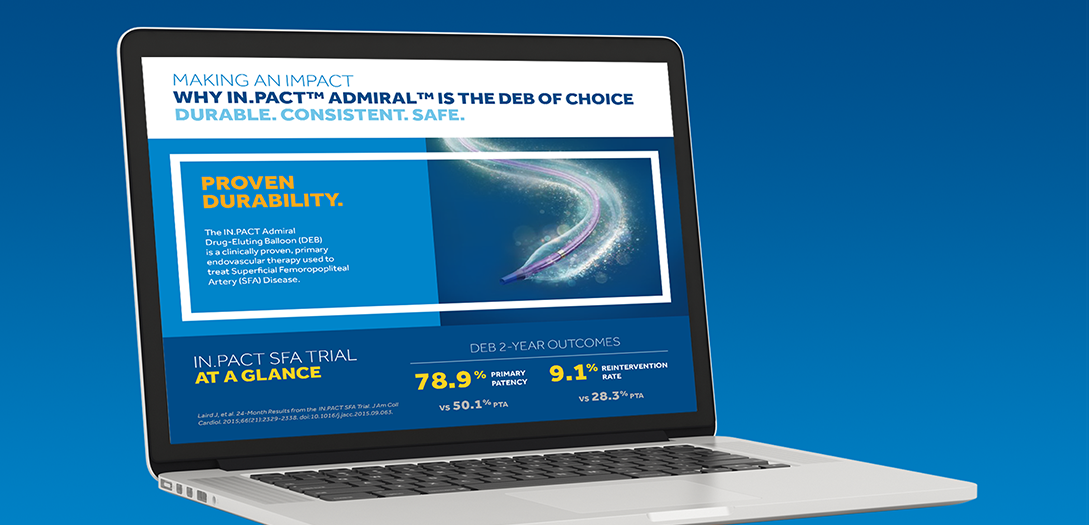 A model laptop displays the Medtronic homepage in front of a blue gradient background.