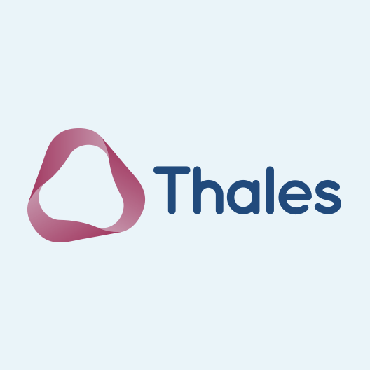 The Thales logo on a light blue background.