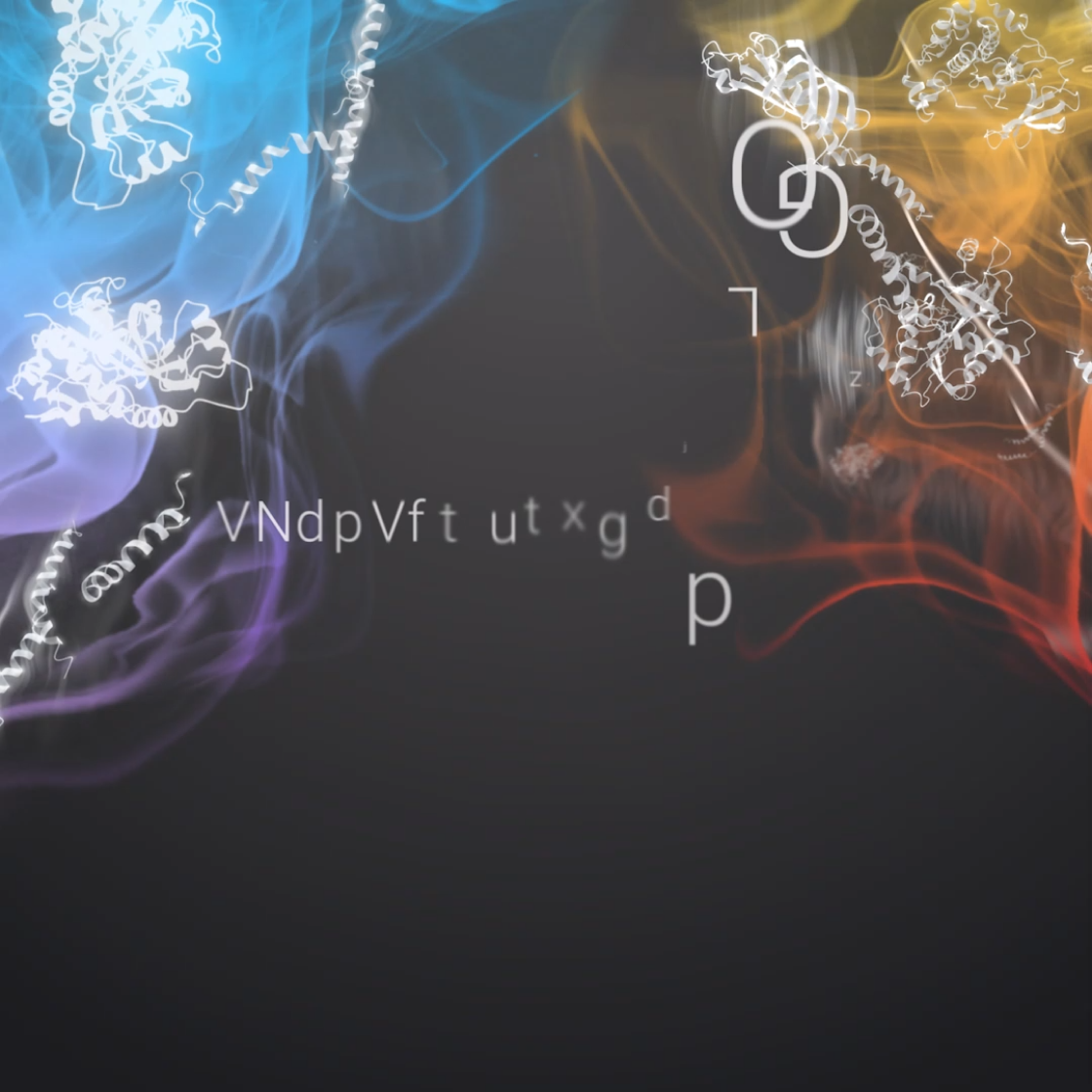 a stylized render of proteomics on a black background