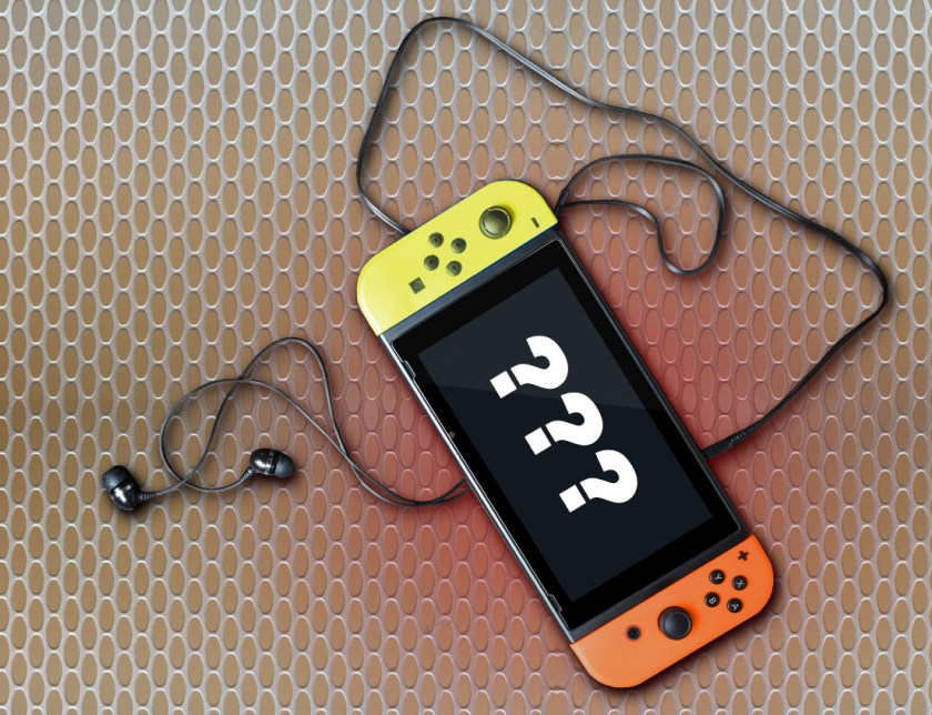 Nintendo Switch image with question marks on it, top down view