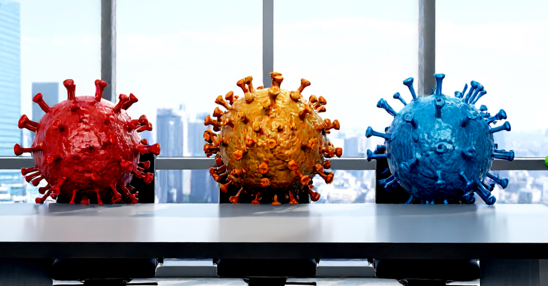Image of viruses sitting at a conference room table