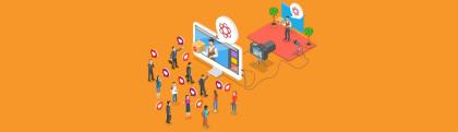An illustration featuring several people interacting with social media.