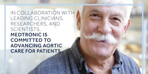 An elderly man smiles next to a Medtronic brand initiative