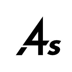 The image displays the letters "As" in a stylized, slanted font, with a diagonal line crossing through the 'A'.